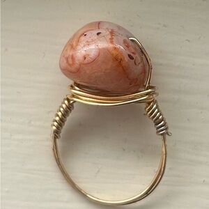 Gold Wire Wrapped Sun Stone Ring Sz 10